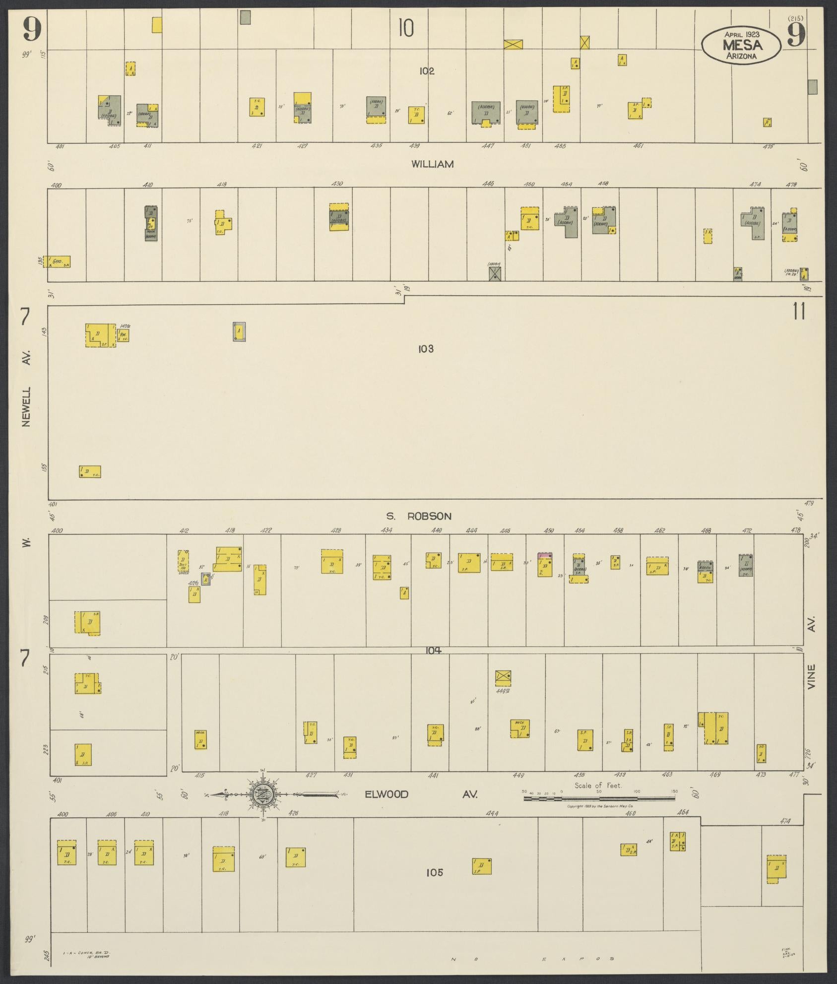 Sanborn Fire Insurance Map from Mesa, Maricopa County, Arizona (1923), Sheet #0009 - Complete Map Set gallery image, historic Sanborn map, vintage wall art, Arizona Arizona