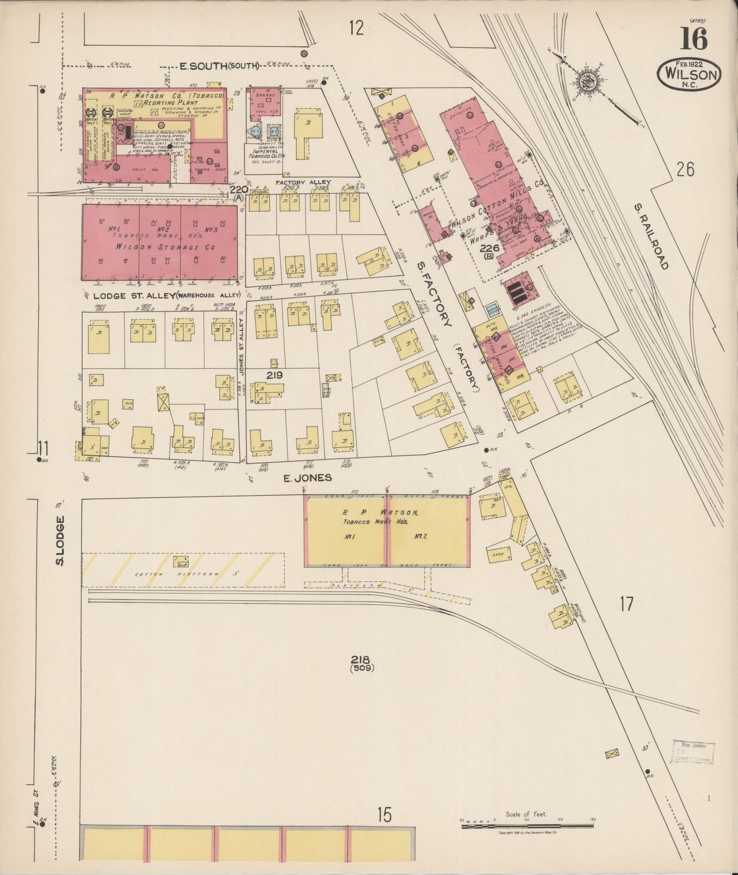 Sanborn Fire Insurance Map from Wilson, Wilson County, North Carolina (1922), Sheet #0016 - Complete Map Set gallery image, historic Sanborn map, vintage wall art, North Carolina North Carolina