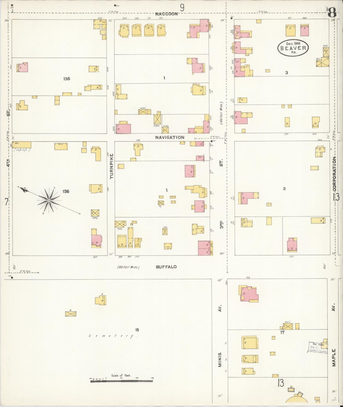 Sanborn Fire Insurance Map from Beaver, Beaver County, Pennsylvania (1906), Sheet #0008 - Historic Sanborn Fire Insurance Map Print, vintage old map wall art, antique decor, genealogy gift, Pennsylvania Pennsylvania map