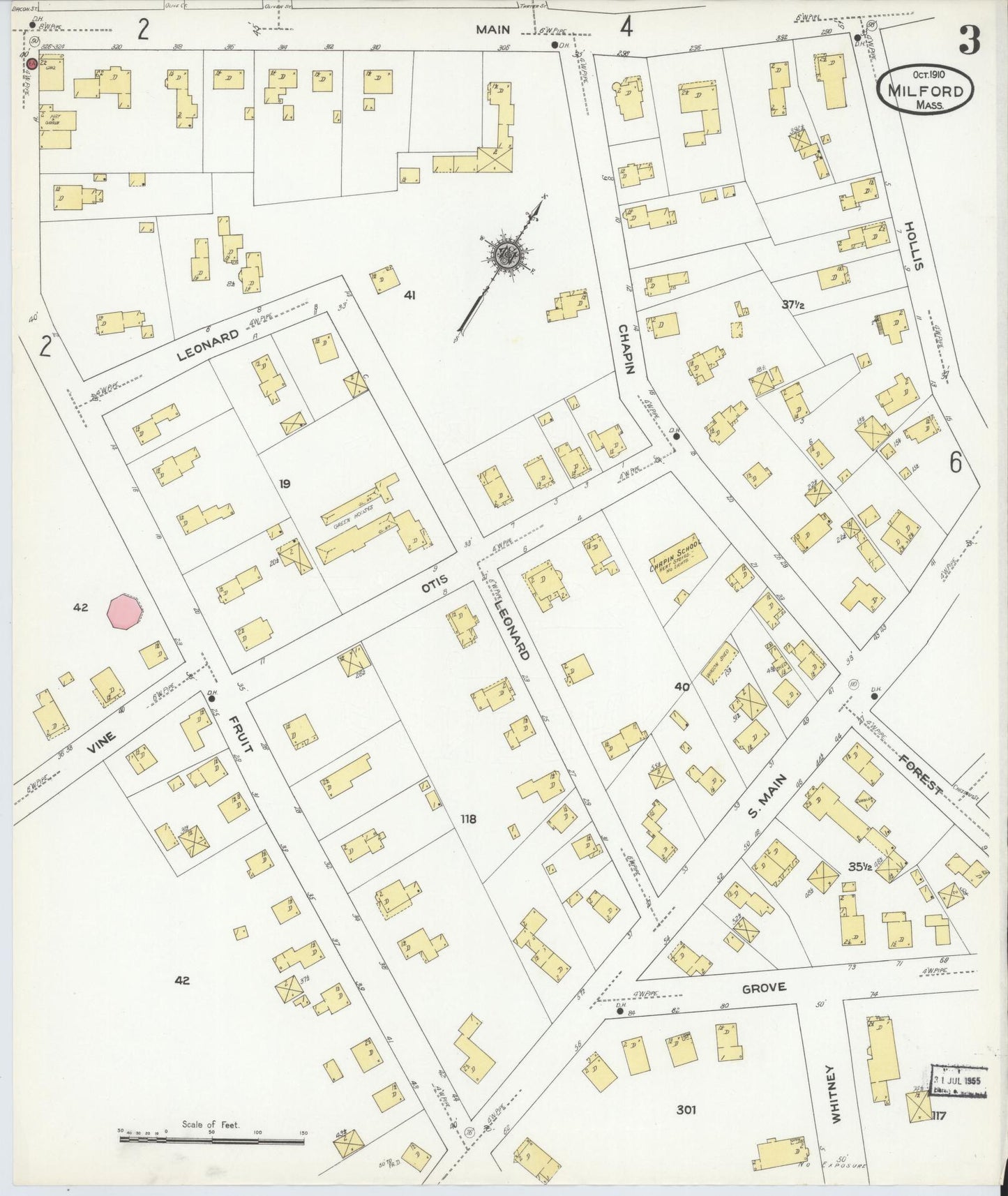 Sanborn Fire Insurance Map from Milford, Worcester County, Massachusetts (1910), Sheet #0003 - Complete Map Set gallery image, historic Sanborn map, vintage wall art, Massachusetts Massachusetts