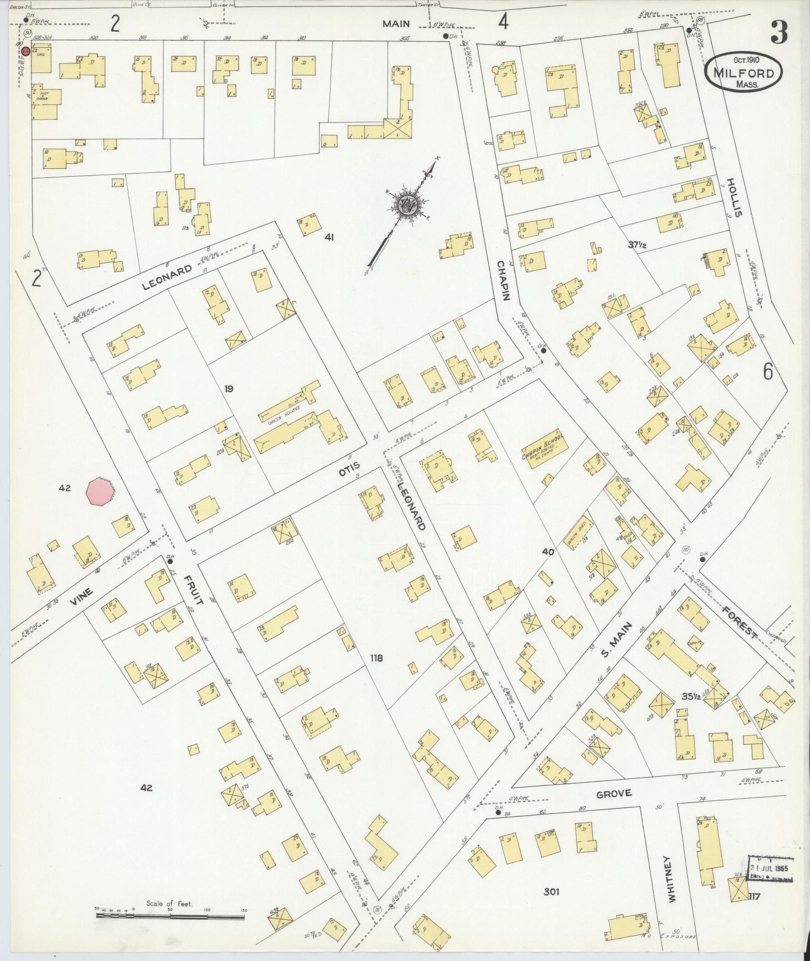 Sanborn Fire Insurance Map from Milford, Worcester County, Massachusetts (1910), Sheet #0003 - Complete Map Set gallery image, historic Sanborn map, vintage wall art, Massachusetts Massachusetts