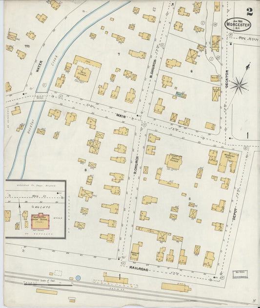 Sanborn Fire Insurance Map from Worcester, Otsego County, New York (1905), Sheet #0002 - Historic Sanborn Fire Insurance Map Print, vintage old map wall art, antique decor, genealogy gift, New York New York map