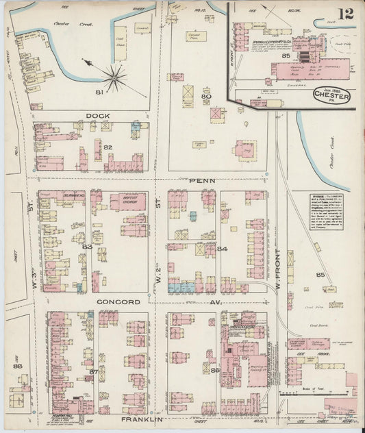 Sanborn Fire Insurance Map from Chester, Delaware County, Pennsylvania (1885), Sheet #0012 - Historic Sanborn Fire Insurance Map Print, vintage old map wall art, antique decor, genealogy gift, Pennsylvania Pennsylvania map