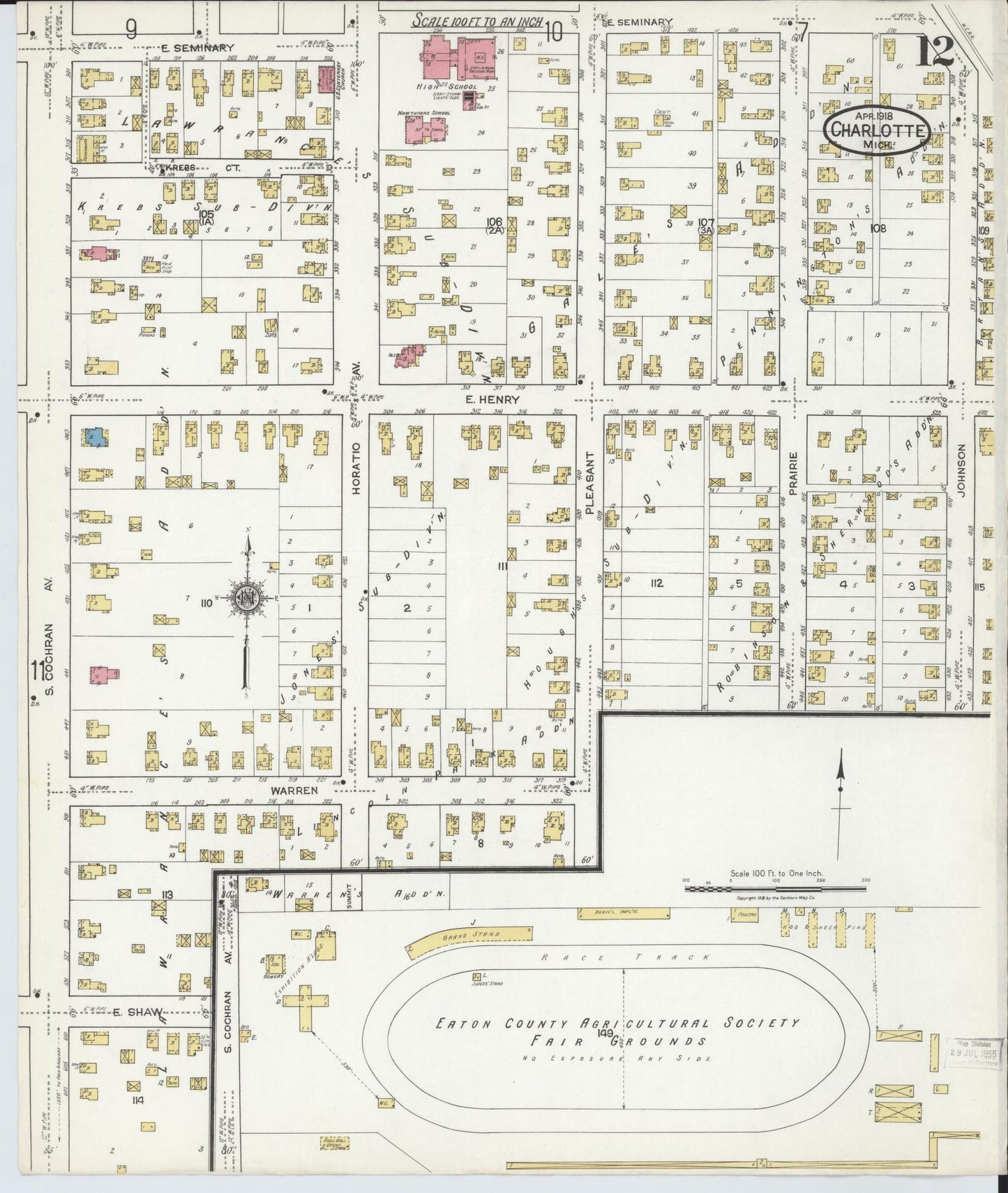Sanborn Fire Insurance Map from Charlotte, Eaton County, Michigan (1918), Sheet #0012 - Historic Sanborn Fire Insurance Map Print, vintage old map wall art, antique decor, genealogy gift, Michigan Michigan map