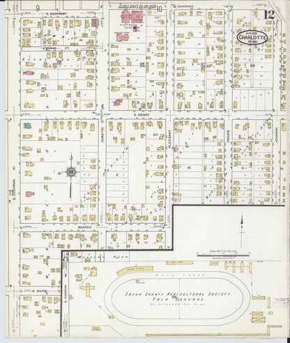 Sanborn Fire Insurance Map from Charlotte, Eaton County, Michigan (1918), Sheet #0012 - Historic Sanborn Fire Insurance Map Print, vintage old map wall art, antique decor, genealogy gift, Michigan Michigan map