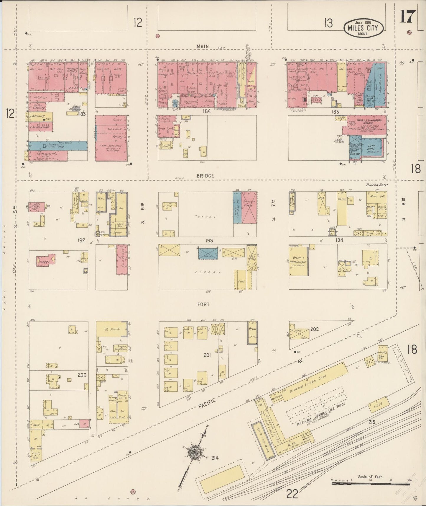 Sanborn Fire Insurance Map from Miles City, Custer County, Montana (1916), Sheet #0017 - Historic Sanborn Fire Insurance Map Print, vintage old map wall art, antique decor, genealogy gift, Montana Montana map