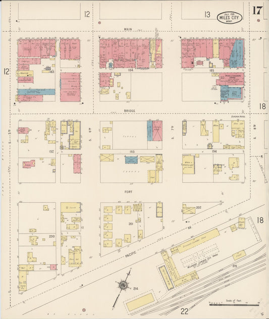 Sanborn Fire Insurance Map from Miles City, Custer County, Montana (1916), Sheet #0017 - Historic Sanborn Fire Insurance Map Print, vintage old map wall art, antique decor, genealogy gift, Montana Montana map