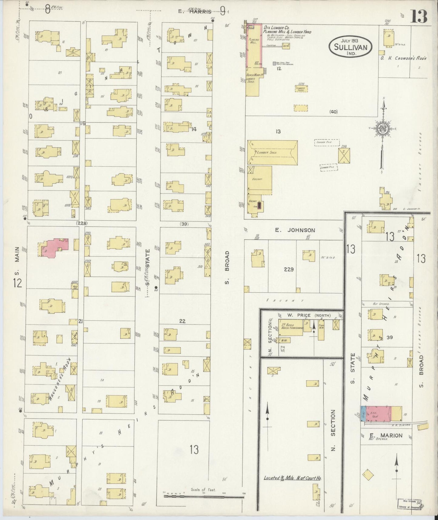 Sanborn Fire Insurance Map from Sullivan, Sullivan County, Indiana (1913), Sheet #0013 - Complete Map Set gallery image, historic Sanborn map, vintage wall art, Indiana Indiana