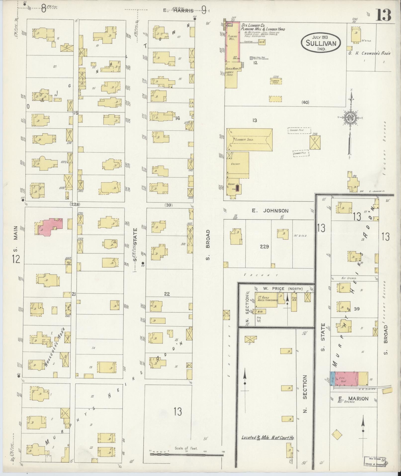 Sanborn Fire Insurance Map from Sullivan, Sullivan County, Indiana (1913), Sheet #0013 - Complete Map Set gallery image, historic Sanborn map, vintage wall art, Indiana Indiana