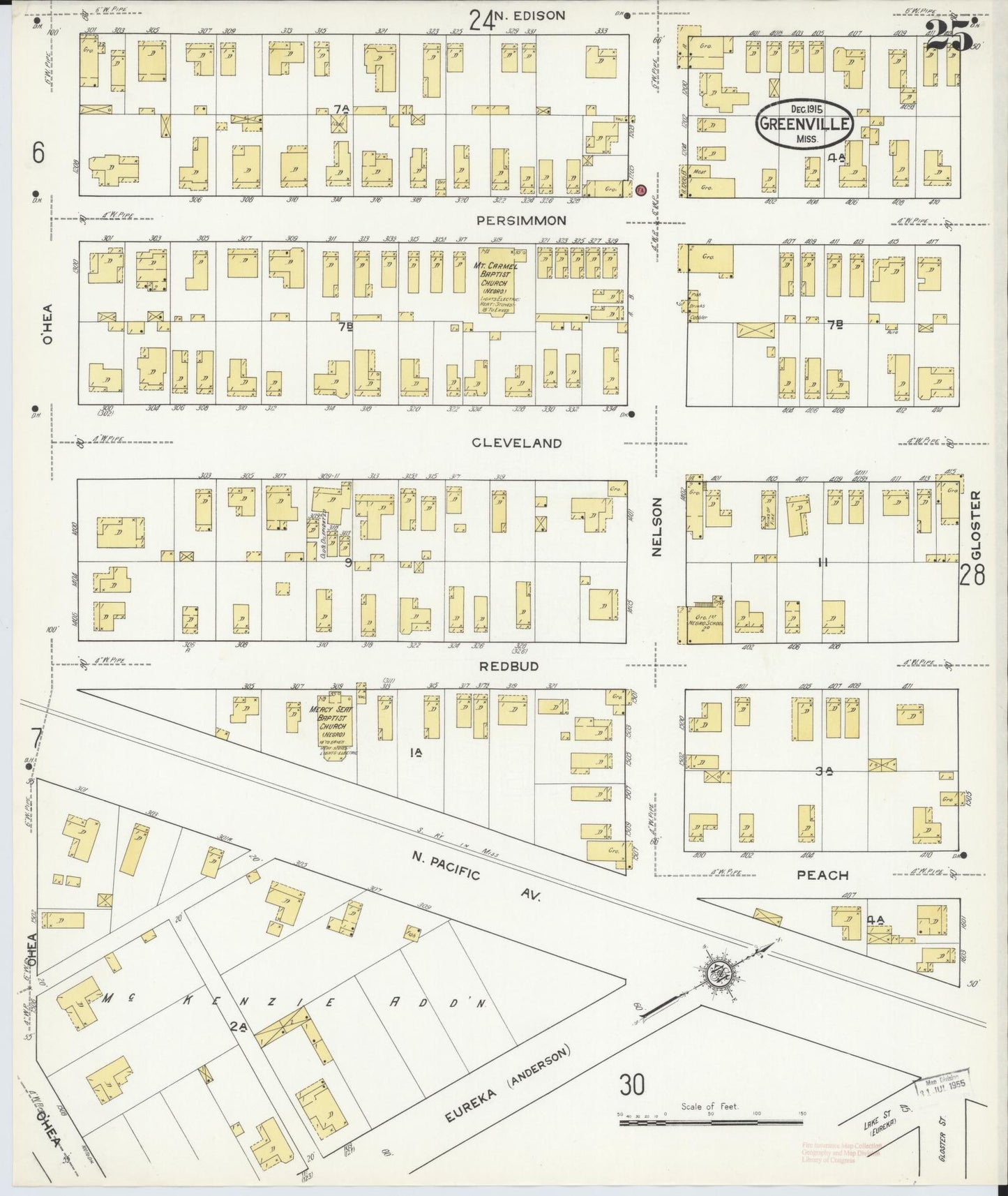 Sanborn Fire Insurance Map from Greenville, Washington County, Mississippi (1915), Sheet #0025 - Complete Map Set gallery image, historic Sanborn map, vintage wall art, Mississippi Mississippi