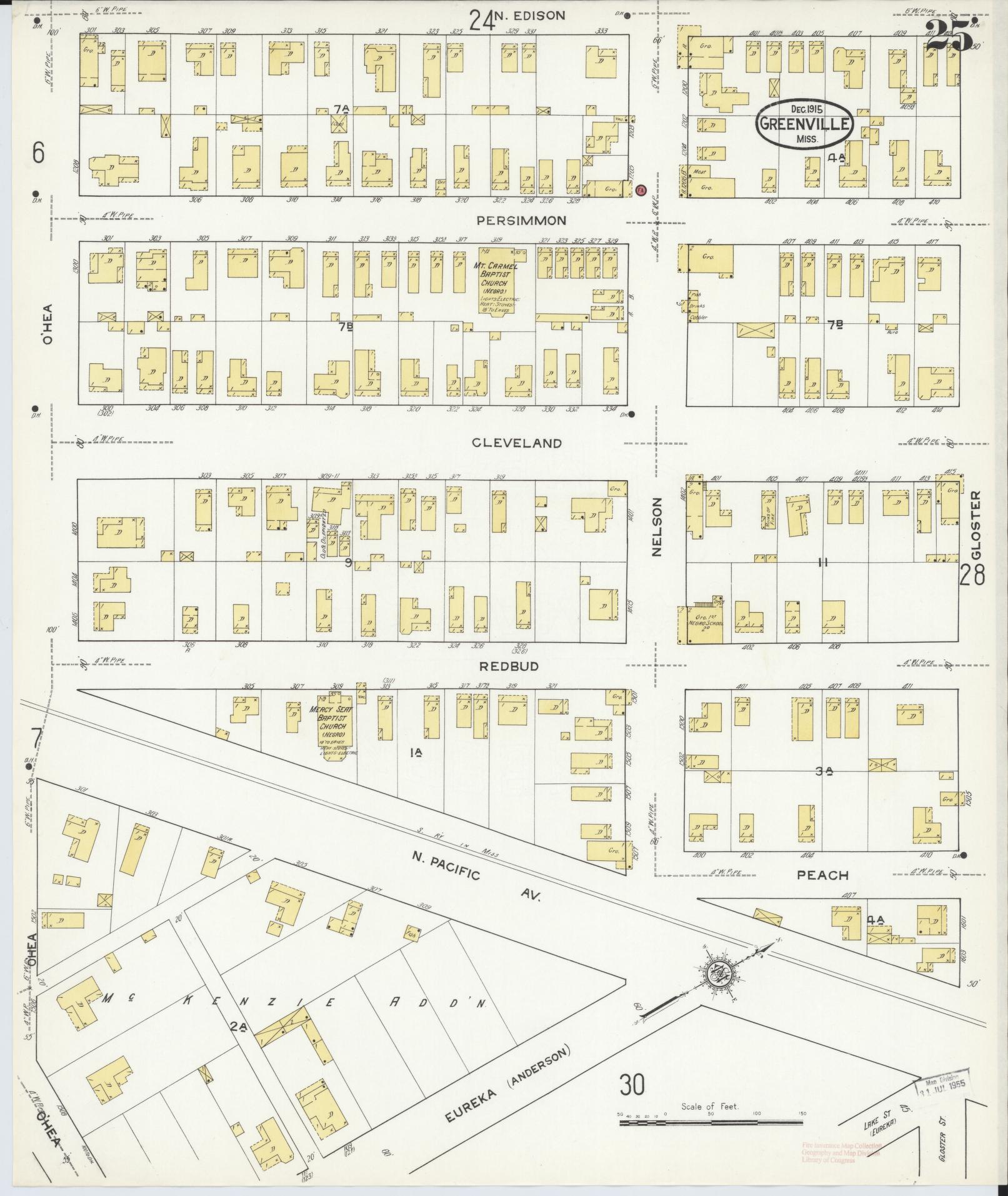 Sanborn Fire Insurance Map from Greenville, Washington County, Mississippi (1915), Sheet #0025 - Complete Map Set gallery image, historic Sanborn map, vintage wall art, Mississippi Mississippi