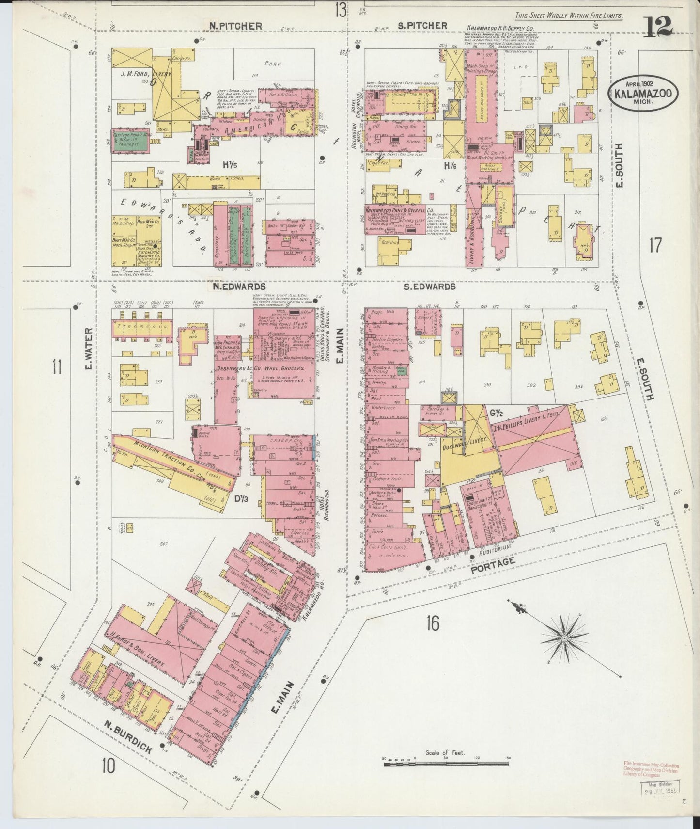 Sanborn Fire Insurance Map from Kalamazoo, Kalamazoo County, Michigan (1902), Sheet #0012 - Complete Map Set gallery image, historic Sanborn map, vintage wall art, Michigan Michigan