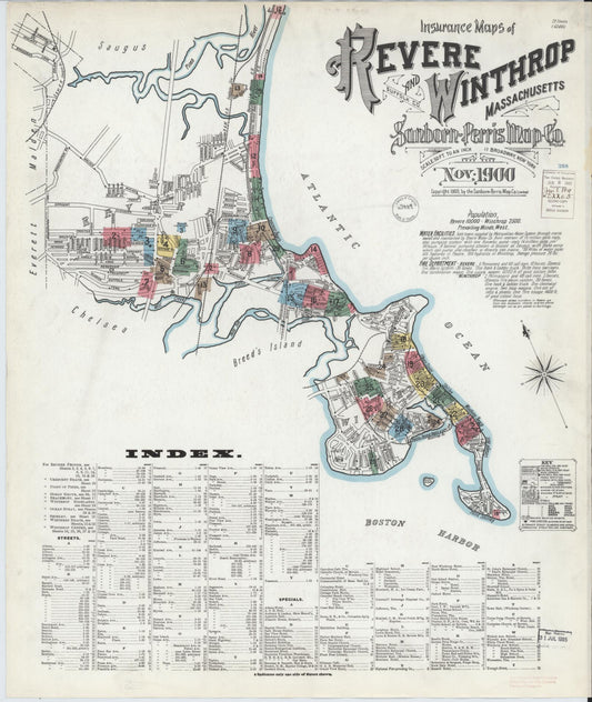 Sanborn Fire Insurance Map from Revere, Suffolk County, Massachusetts (1900), Sheet #0001 - Historic Sanborn Fire Insurance Map Print, vintage old map wall art, antique decor, genealogy gift, Massachusetts Massachusetts map