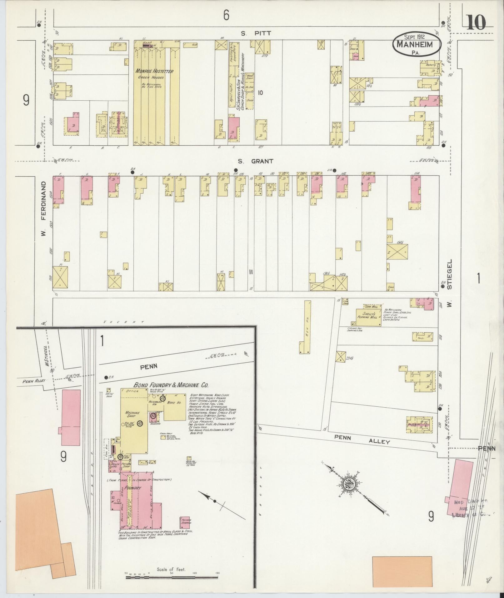 Sanborn Fire Insurance Map from Manheim, Lancaster County, Pennsylvania (1912), Sheet #0010 - Historic Sanborn Fire Insurance Map Print, vintage old map wall art, antique decor, genealogy gift, Pennsylvania Pennsylvania map