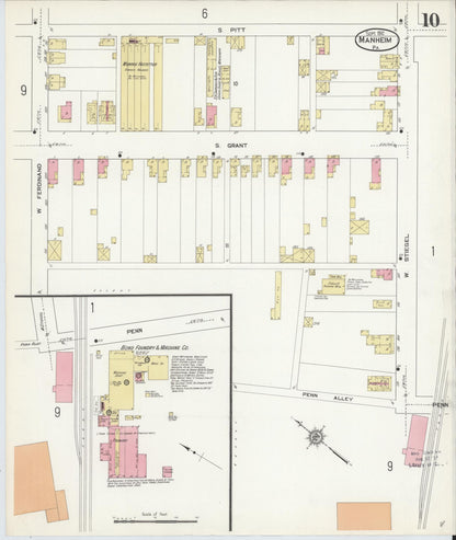 Sanborn Fire Insurance Map from Manheim, Lancaster County, Pennsylvania (1912), Sheet #0010 - Historic Sanborn Fire Insurance Map Print, vintage old map wall art, antique decor, genealogy gift, Pennsylvania Pennsylvania map