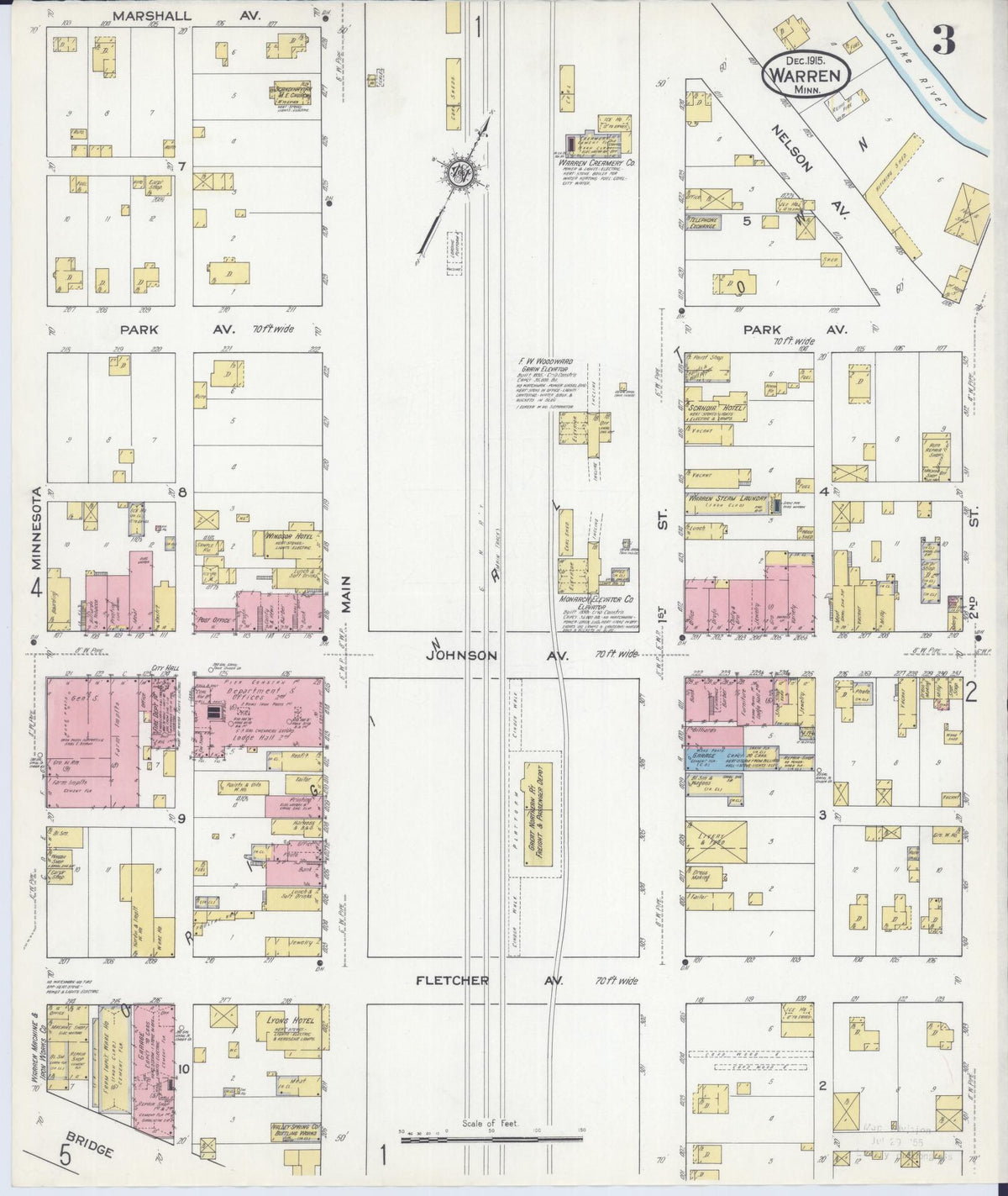 Sanborn Fire Insurance Map from Warren, Marshall County, Minnesota (1915), Sheet #0003 - Historic Sanborn Fire Insurance Map Print, vintage old map wall art, antique decor, genealogy gift, Minnesota Minnesota map