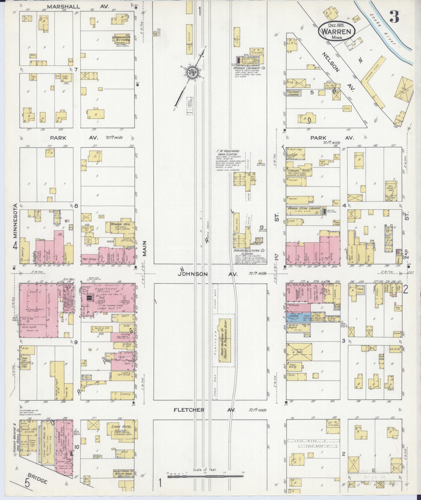 Sanborn Fire Insurance Map from Warren, Marshall County, Minnesota (1915), Sheet #0003 - Historic Sanborn Fire Insurance Map Print, vintage old map wall art, antique decor, genealogy gift, Minnesota Minnesota map