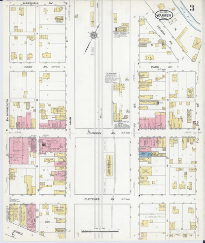 Sanborn Fire Insurance Map from Warren, Marshall County, Minnesota (1915), Sheet #0003 - Historic Sanborn Fire Insurance Map Print, vintage old map wall art, antique decor, genealogy gift, Minnesota Minnesota map