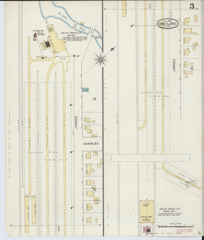 Sanborn Fire Insurance Map from Grayling, Crawford County, Michigan (1893), Sheet #0003 - Complete Map Set gallery image, historic Sanborn map, vintage wall art, Michigan Michigan