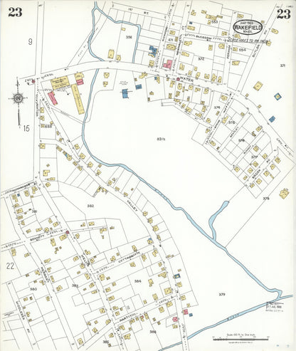 Sanborn Fire Insurance Map from Wakefield, Middlesex County, Massachusetts (1923), Sheet #0023 - Historic Sanborn Fire Insurance Map Print, vintage old map wall art, antique decor, genealogy gift, Massachusetts Massachusetts map