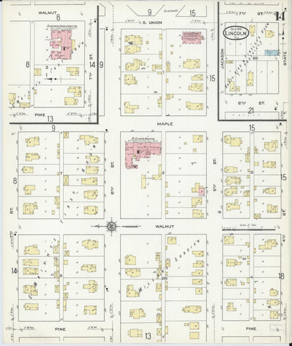 Sanborn Fire Insurance Map from Lincoln, Logan County, Illinois (1914), Sheet #0014 - Historic Sanborn Fire Insurance Map Print, vintage old map wall art, antique decor, genealogy gift, Illinois Illinois map