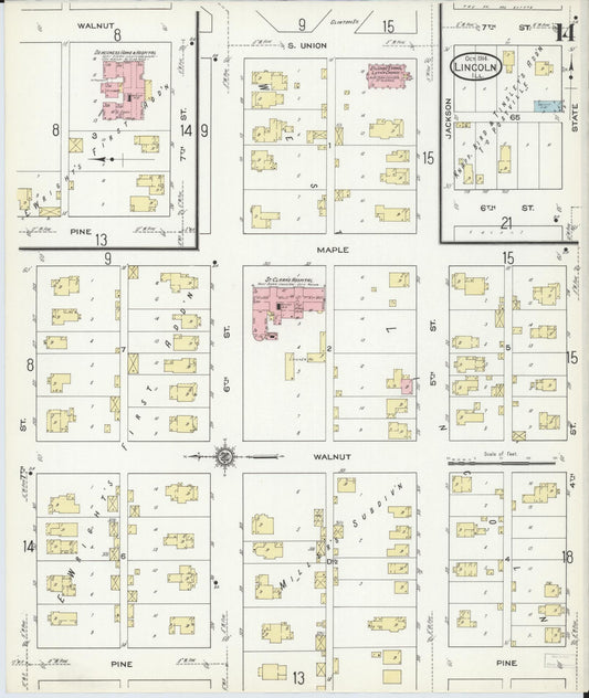 Sanborn Fire Insurance Map from Lincoln, Logan County, Illinois (1914), Sheet #0014 - Historic Sanborn Fire Insurance Map Print, vintage old map wall art, antique decor, genealogy gift, Illinois Illinois map