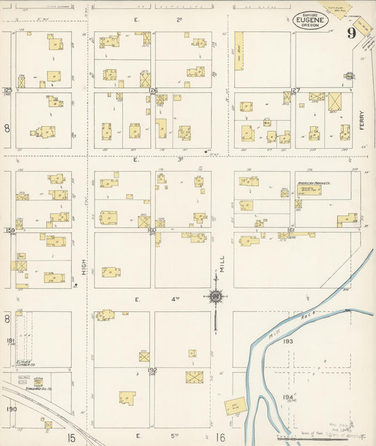 Sanborn Fire Insurance Map from Eugene, Lane County, Oregon (1912), Sheet #0009 - Historic Sanborn Fire Insurance Map Print, vintage old map wall art, antique decor, genealogy gift, Oregon Oregon map