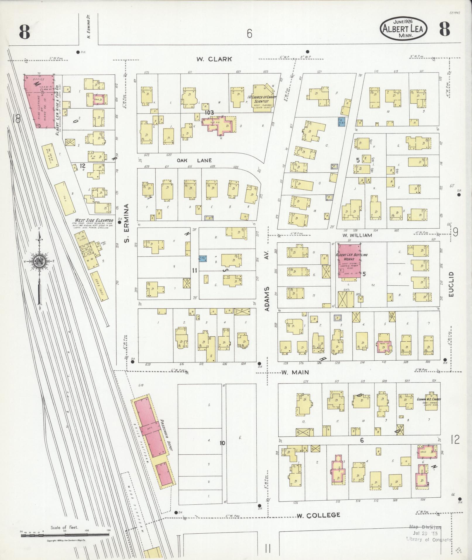 Sanborn Fire Insurance Map from Albert Lea, Freeborn County, Minnesota (1926), Sheet #0008 - Complete Map Set gallery image, historic Sanborn map, vintage wall art, Minnesota Minnesota