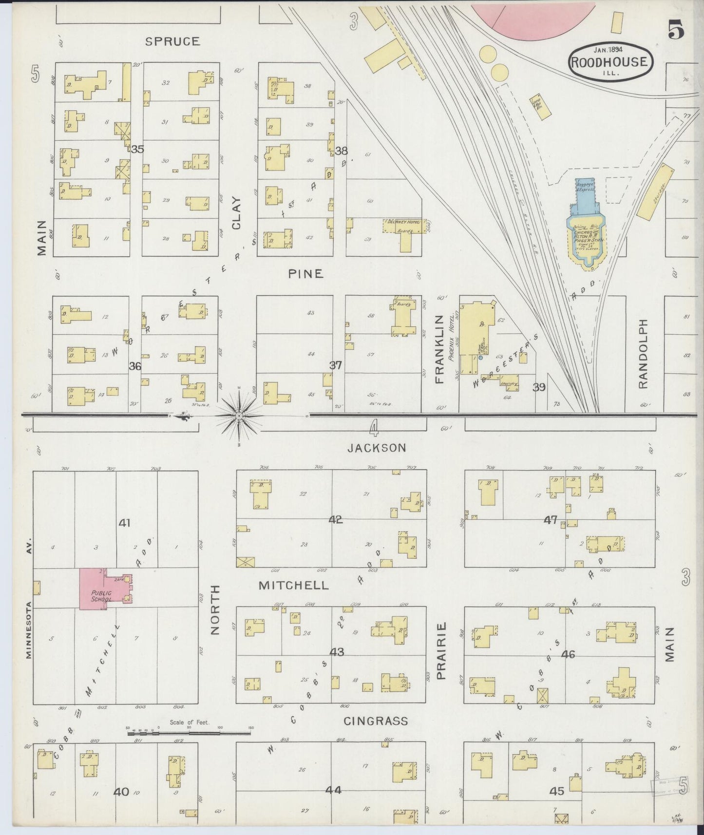 Sanborn Fire Insurance Map from Roodhouse, Greene County, Illinois (1894), Sheet #0005 - Historic Sanborn Fire Insurance Map Print, vintage old map wall art, antique decor, genealogy gift, Illinois Illinois map