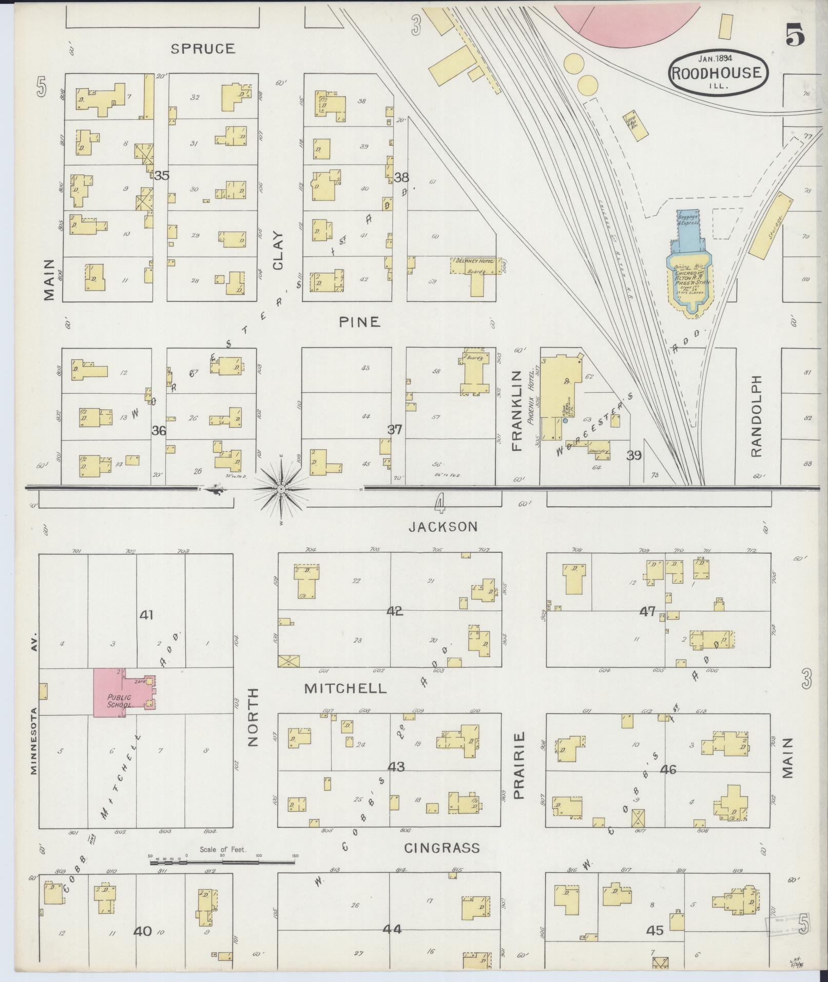 Sanborn Fire Insurance Map from Roodhouse, Greene County, Illinois (1894), Sheet #0005 - Historic Sanborn Fire Insurance Map Print, vintage old map wall art, antique decor, genealogy gift, Illinois Illinois map