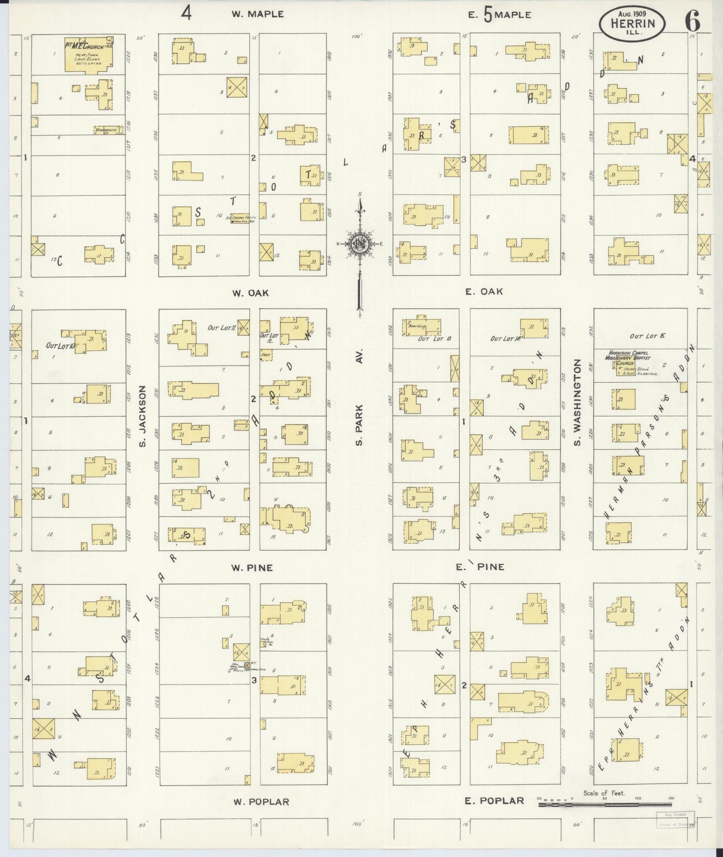Sanborn Fire Insurance Map from Herrin, Williamson County, Illinois (1909), Sheet #0006 - Complete Map Set gallery image, historic Sanborn map, vintage wall art, Illinois Illinois