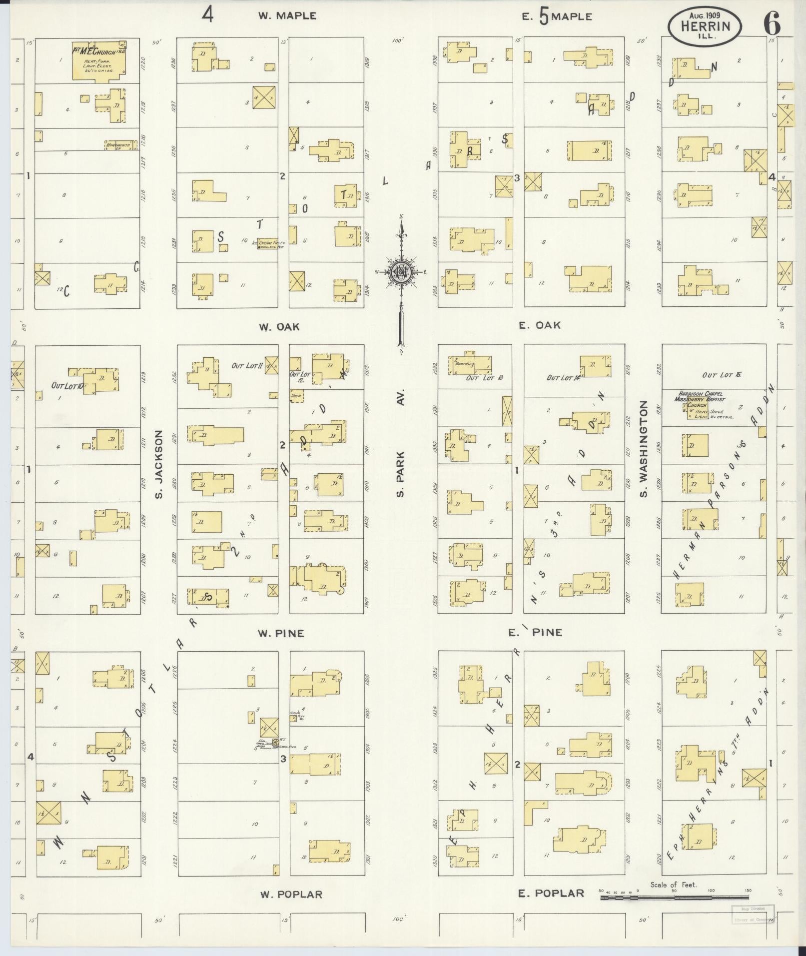 Sanborn Fire Insurance Map from Herrin, Williamson County, Illinois (1909), Sheet #0006 - Complete Map Set gallery image, historic Sanborn map, vintage wall art, Illinois Illinois