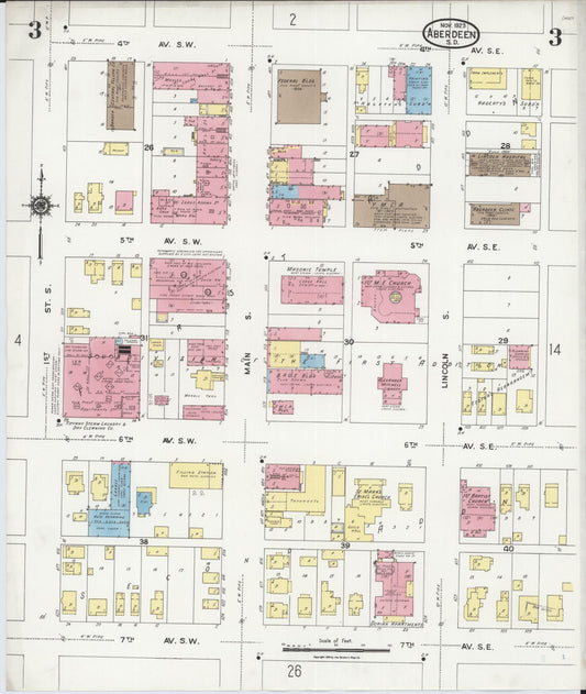 Sanborn Fire Insurance Map from Aberdeen, Brown County, South Dakota (1923), Sheet #0003 - Historic Sanborn Fire Insurance Map Print, vintage old map wall art, antique decor, genealogy gift, South Dakota South Dakota map