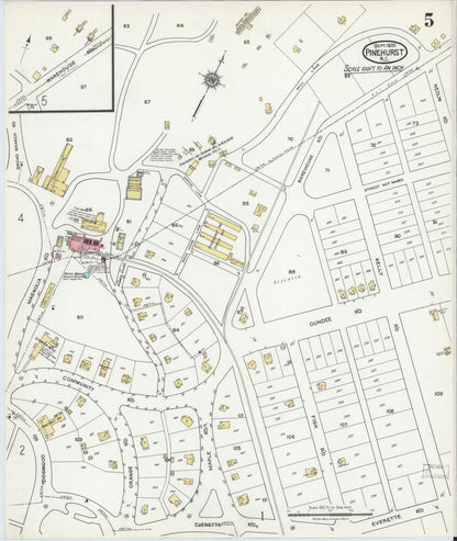 Sanborn Fire Insurance Map from Pinehurst, Moore County, North Carolina (1920), Sheet #0005 - Historic Sanborn Fire Insurance Map Print, vintage old map wall art, antique decor, genealogy gift, North Carolina North Carolina map