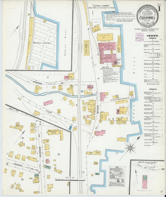 Sanborn Fire Insurance Map from Cornwall, Orange County, New York (1905), Sheet #0001 - Historic Sanborn Fire Insurance Map Print, vintage old map wall art, antique decor, genealogy gift, New York New York map