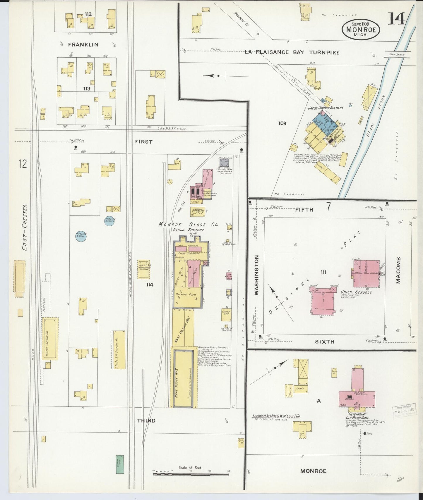 Sanborn Fire Insurance Map from Monroe, Monroe County, Michigan (1908), Sheet #0014 - Complete Map Set gallery image, historic Sanborn map, vintage wall art, Michigan Michigan