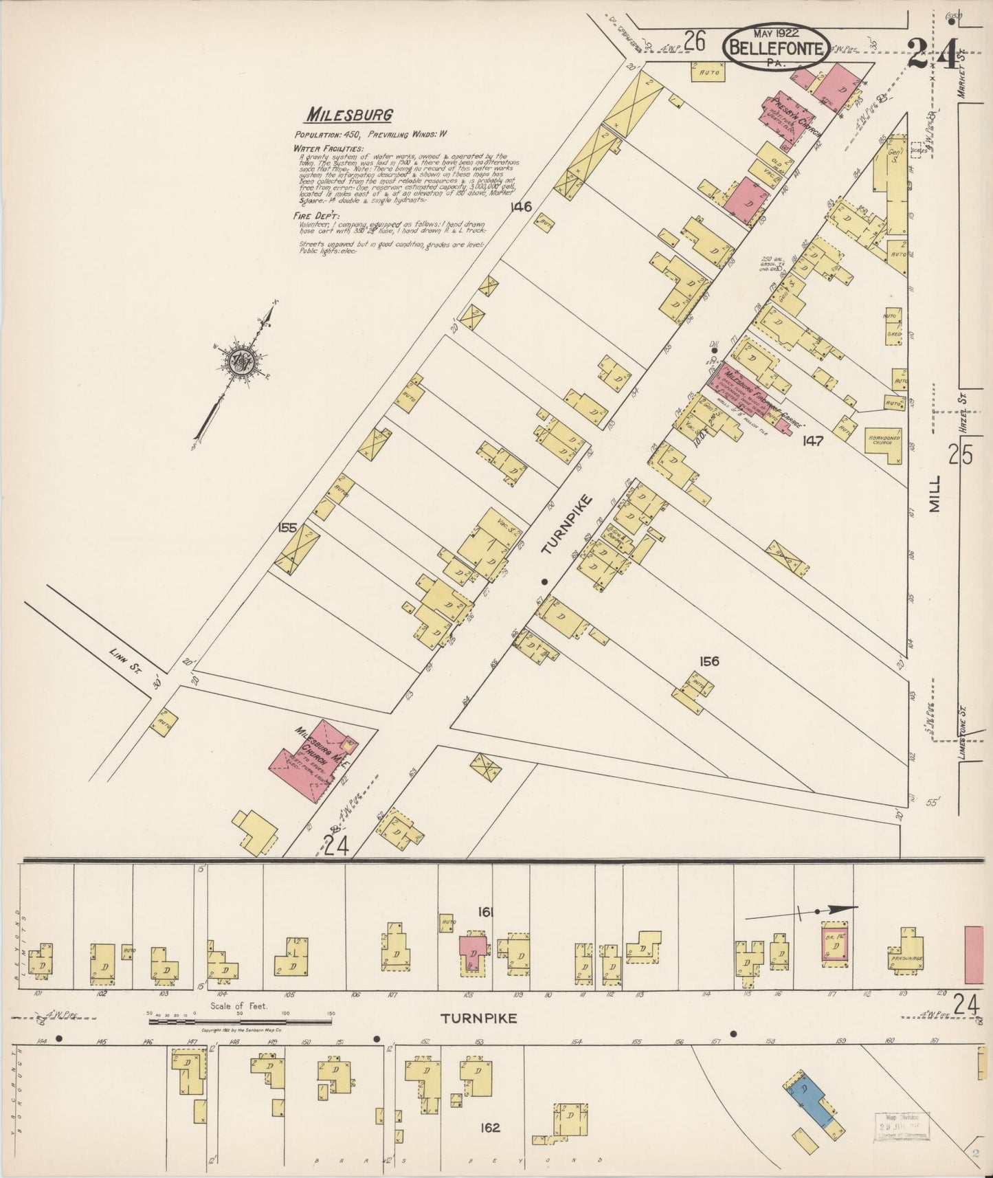 Sanborn Fire Insurance Map from Bellefonte, Centre County, Pennsylvania (1922), Sheet #0024 - Historic Sanborn Fire Insurance Map Print, vintage old map wall art, antique decor, genealogy gift, Pennsylvania Pennsylvania map