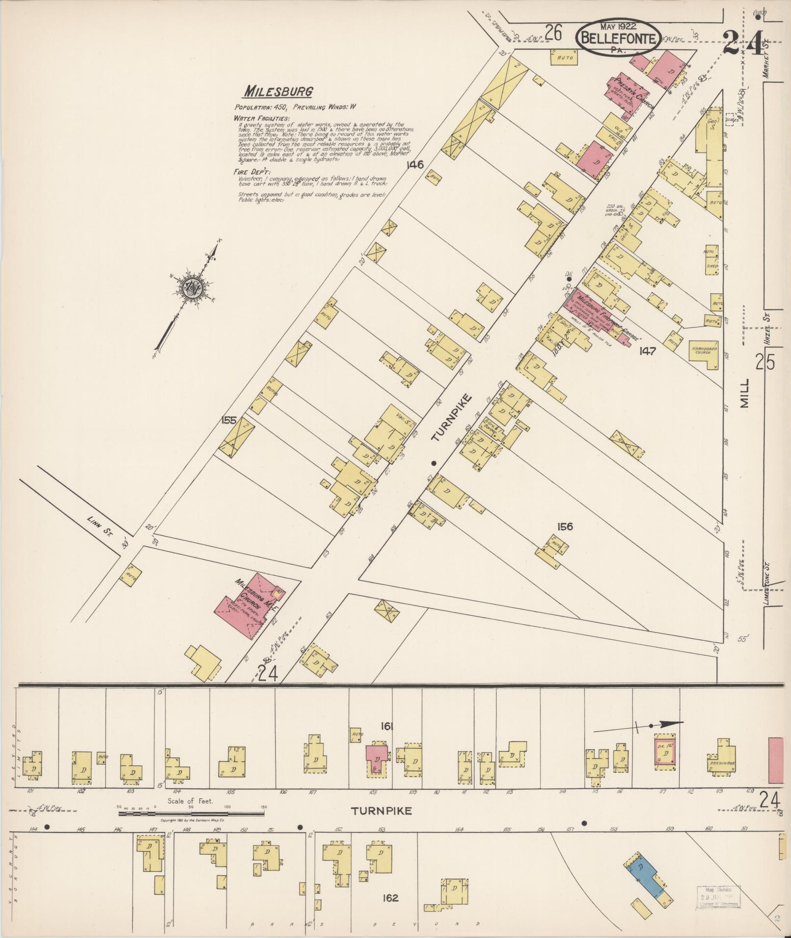 Sanborn Fire Insurance Map from Bellefonte, Centre County, Pennsylvania (1922), Sheet #0024 - Historic Sanborn Fire Insurance Map Print, vintage old map wall art, antique decor, genealogy gift, Pennsylvania Pennsylvania map