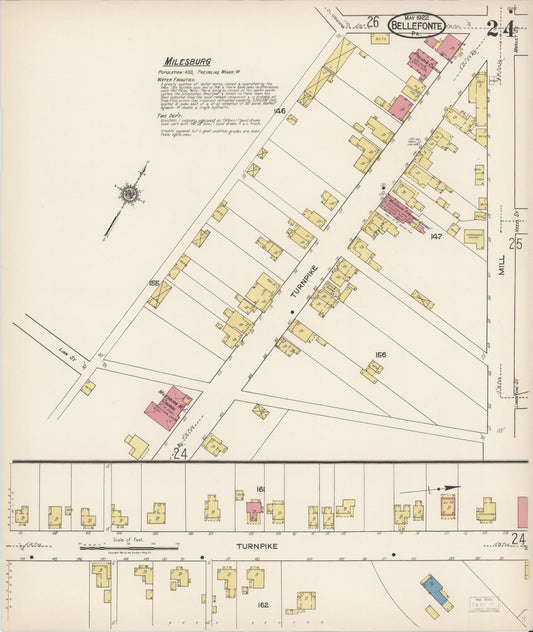 Sanborn Fire Insurance Map from Bellefonte, Centre County, Pennsylvania (1922), Sheet #0024 - Historic Sanborn Fire Insurance Map Print, vintage old map wall art, antique decor, genealogy gift, Pennsylvania Pennsylvania map