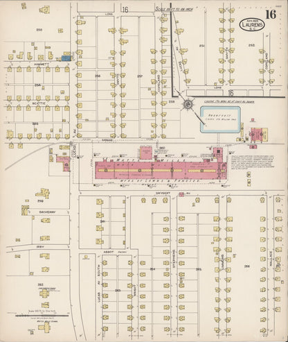 Sanborn Fire Insurance Map from Laurens, Laurens County, South Carolina (1922), Sheet #0016 - Complete Map Set gallery image, historic Sanborn map, vintage wall art, South Carolina South Carolina