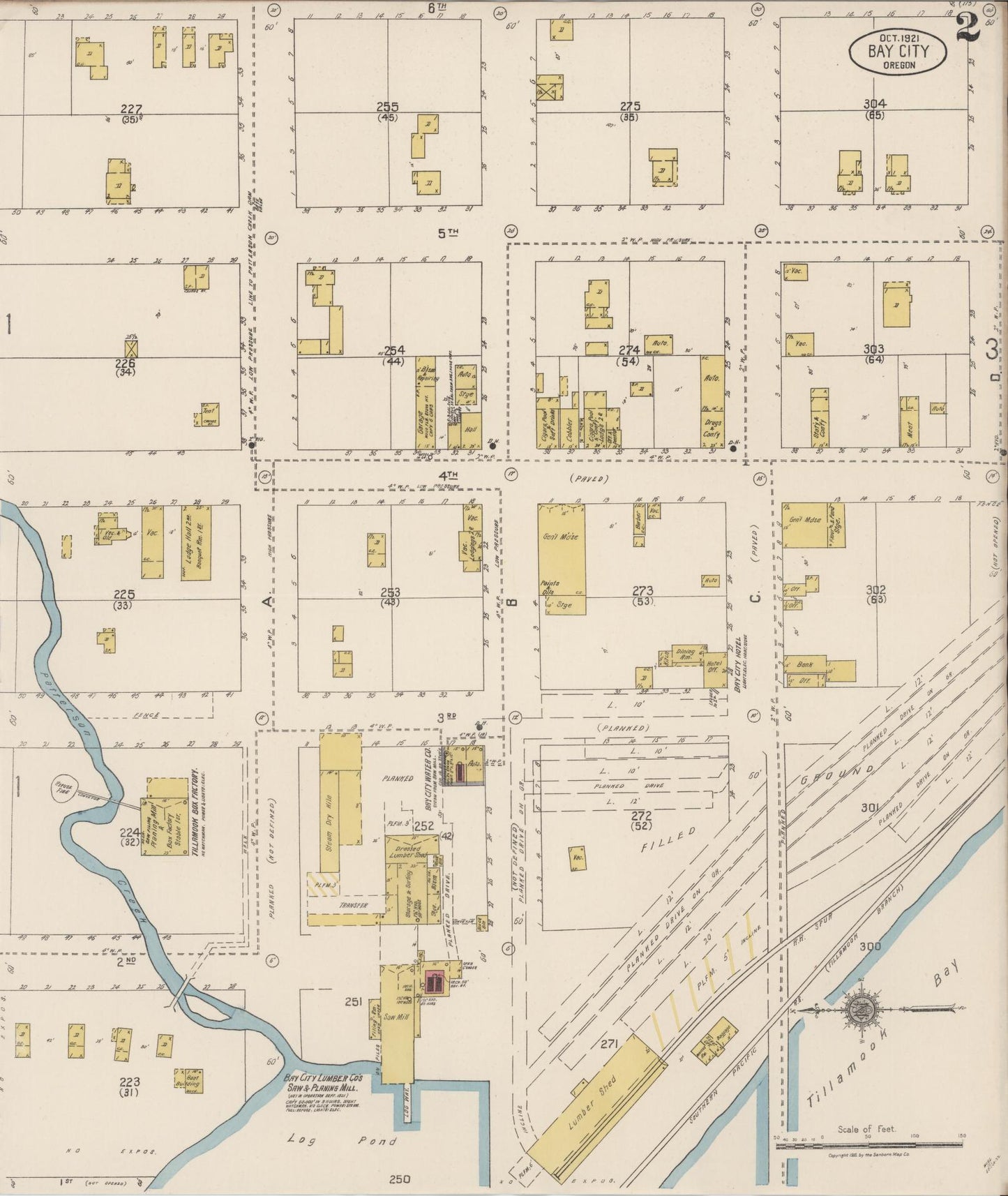 Sanborn Fire Insurance Map from Bay City, Tillamook County, Oregon (1921), Sheet #0002 - Complete Map Set gallery image, historic Sanborn map, vintage wall art, Oregon Oregon