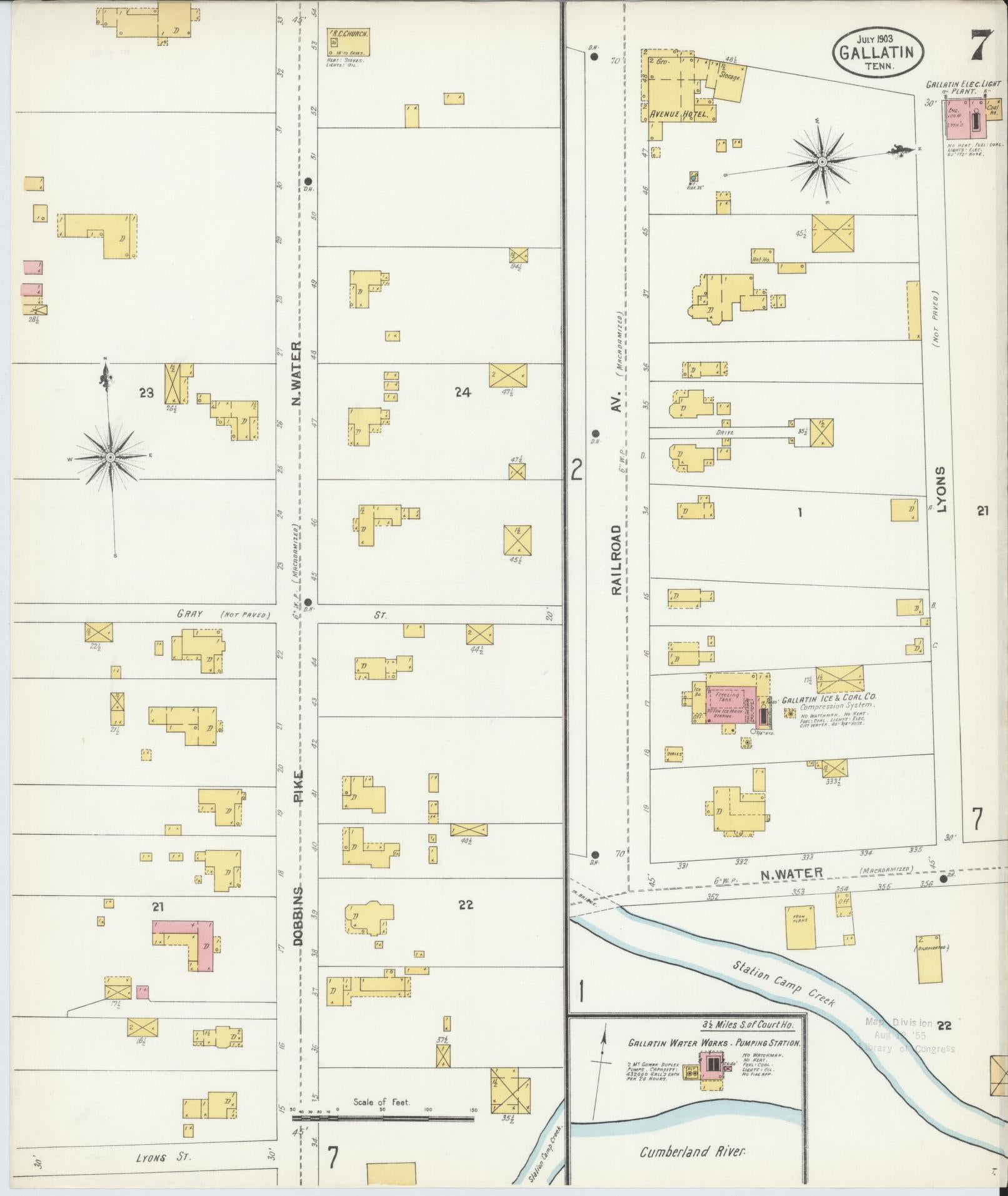 Sanborn Fire Insurance Map from Gallatin, Sumner County, Tennessee (1903), Sheet #0007 - Historic Sanborn Fire Insurance Map Print, vintage old map wall art, antique decor, genealogy gift, Tennessee Tennessee map