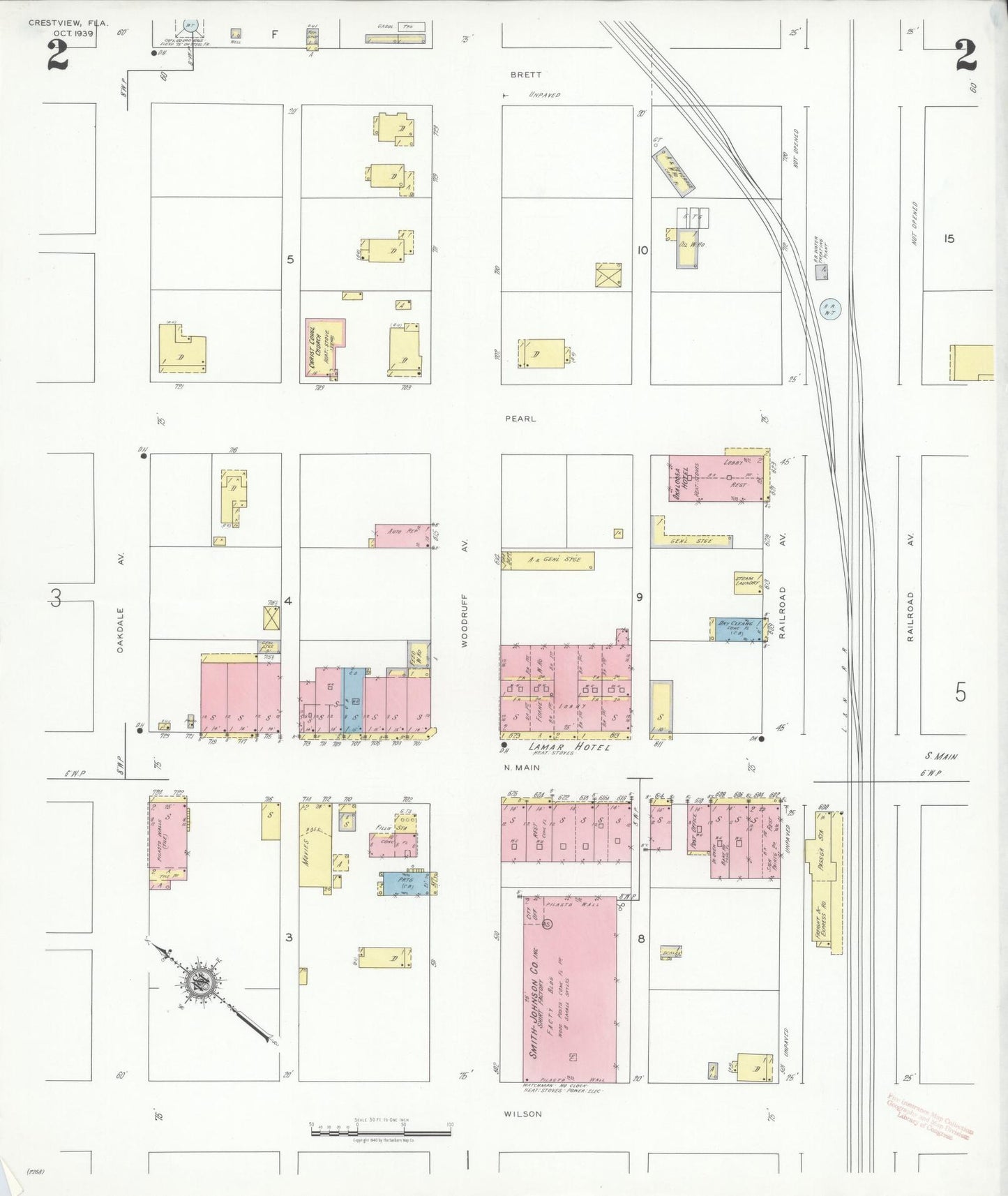 Sanborn Fire Insurance Map from Crestview, Okaloosa County, Florida (1939), Sheet #0002 - Complete Map Set gallery image, historic Sanborn map, vintage wall art, Florida Florida