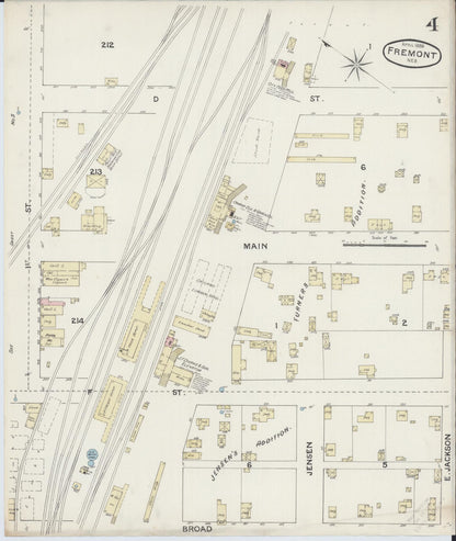 Sanborn Fire Insurance Map from Fremont, Dodge County, Nebraska (1888), Sheet #0004 - Complete Map Set gallery image, historic Sanborn map, vintage wall art, Nebraska Nebraska
