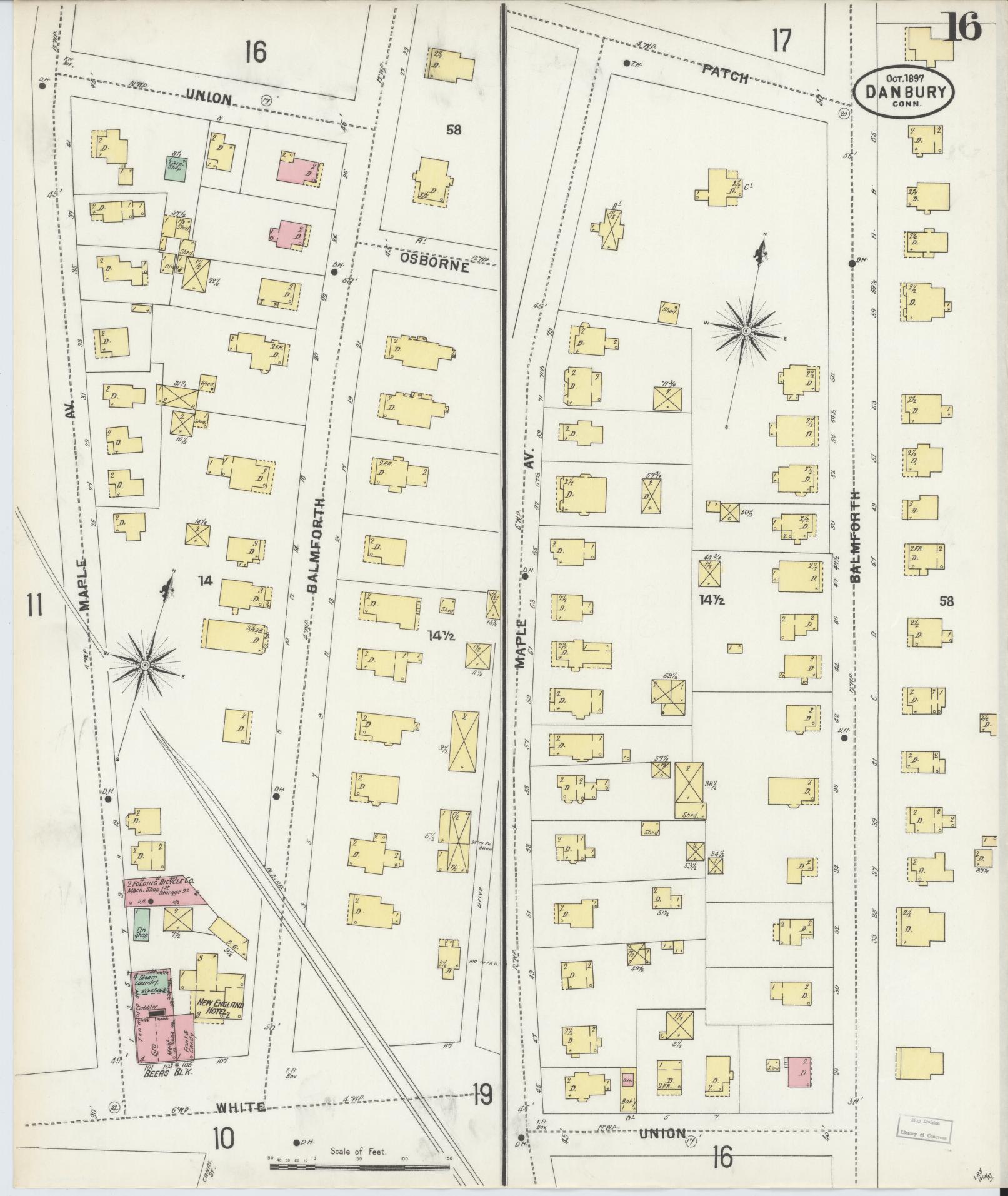 Sanborn Fire Insurance Map from Danbury, Fairfield County, Connecticut (1897), Sheet #0016 - Complete Map Set gallery image, historic Sanborn map, vintage wall art, Connecticut Connecticut