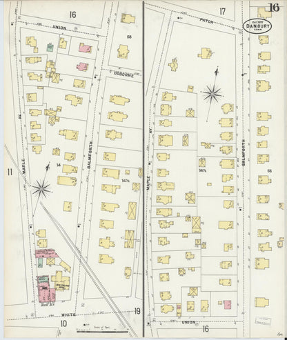 Sanborn Fire Insurance Map from Danbury, Fairfield County, Connecticut (1897), Sheet #0016 - Complete Map Set gallery image, historic Sanborn map, vintage wall art, Connecticut Connecticut