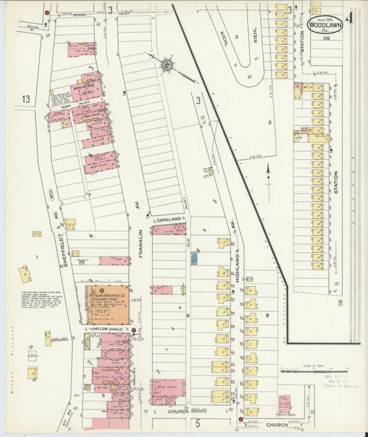 Sanborn Fire Insurance Map from Woodlawn, Beaver County, Pennsylvania (1915), Sheet #0004 - Historic Sanborn Fire Insurance Map Print, vintage old map wall art, antique decor, genealogy gift, Pennsylvania Pennsylvania map