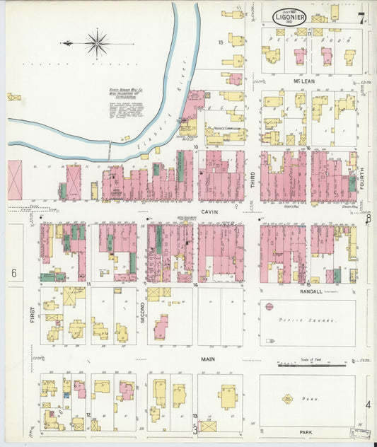 Sanborn Fire Insurance Map from Ligonier, Noble County, Indiana (1907), Sheet #0007 - Historic Sanborn Fire Insurance Map Print, vintage old map wall art, antique decor, genealogy gift, Indiana Indiana map
