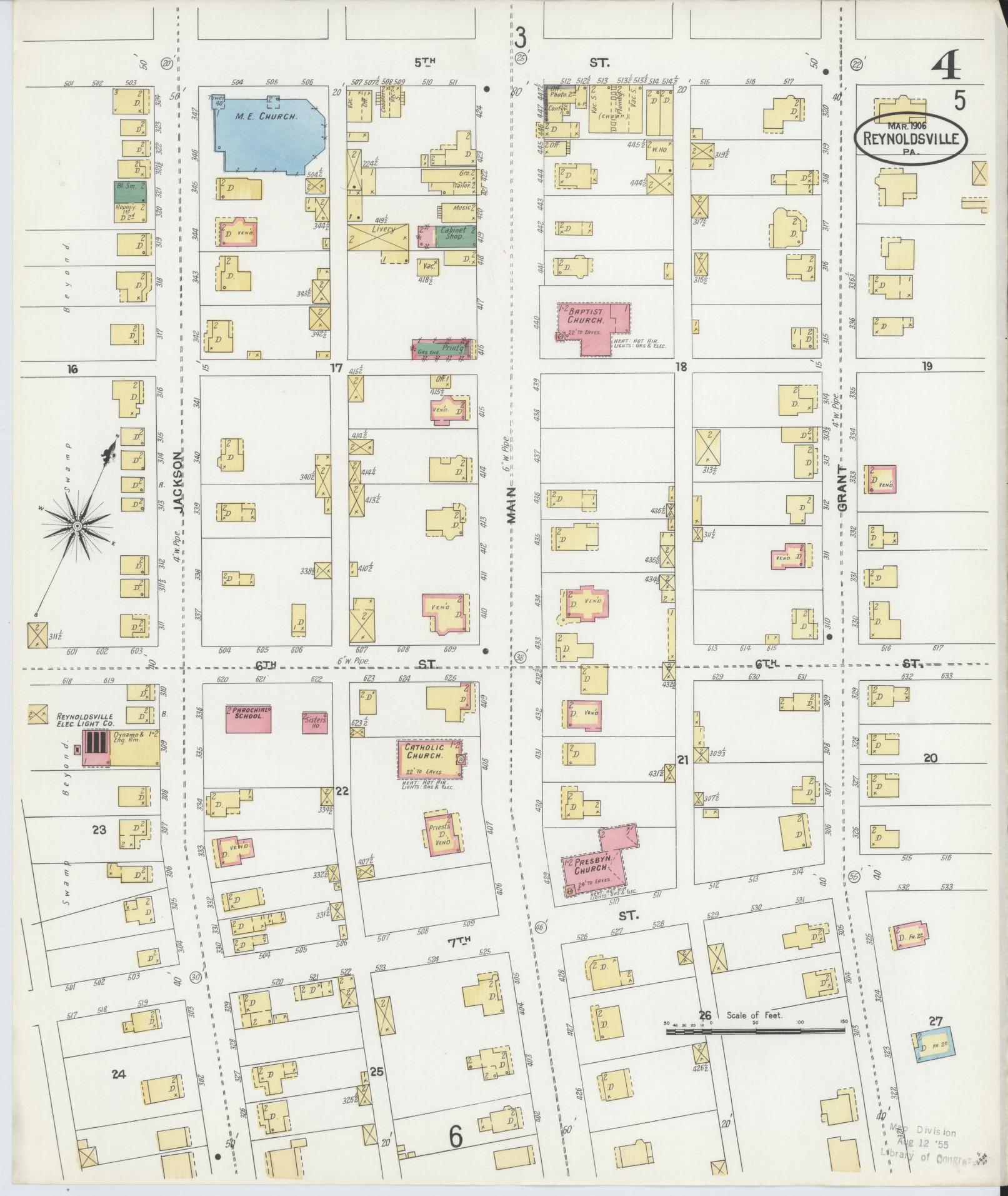 Sanborn Fire Insurance Map from Reynoldsville, Jefferson County, Pennsylvania (1906), Sheet #0004 - Historic Sanborn Fire Insurance Map Print, vintage old map wall art, antique decor, genealogy gift, Pennsylvania Pennsylvania map