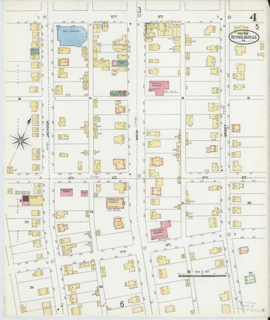 Sanborn Fire Insurance Map from Reynoldsville, Jefferson County, Pennsylvania (1906), Sheet #0004 - Historic Sanborn Fire Insurance Map Print, vintage old map wall art, antique decor, genealogy gift, Pennsylvania Pennsylvania map